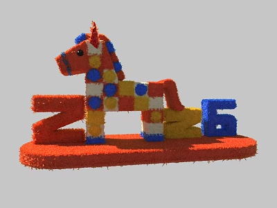 Vibrant Rocking Horse Photo Spot With Colorful Squares And Number 2025 3d model