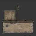 Ancient Stone Sink with Rustic Wooden Cover and Metal Pump Mechanism