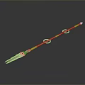 Golden Trident Weapon Design With Long Pole Circular Decorations And Three Pronged Head