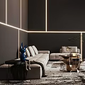 Modern Home Theater Interior Design With Large Screen TV Sofa And Plush Rug