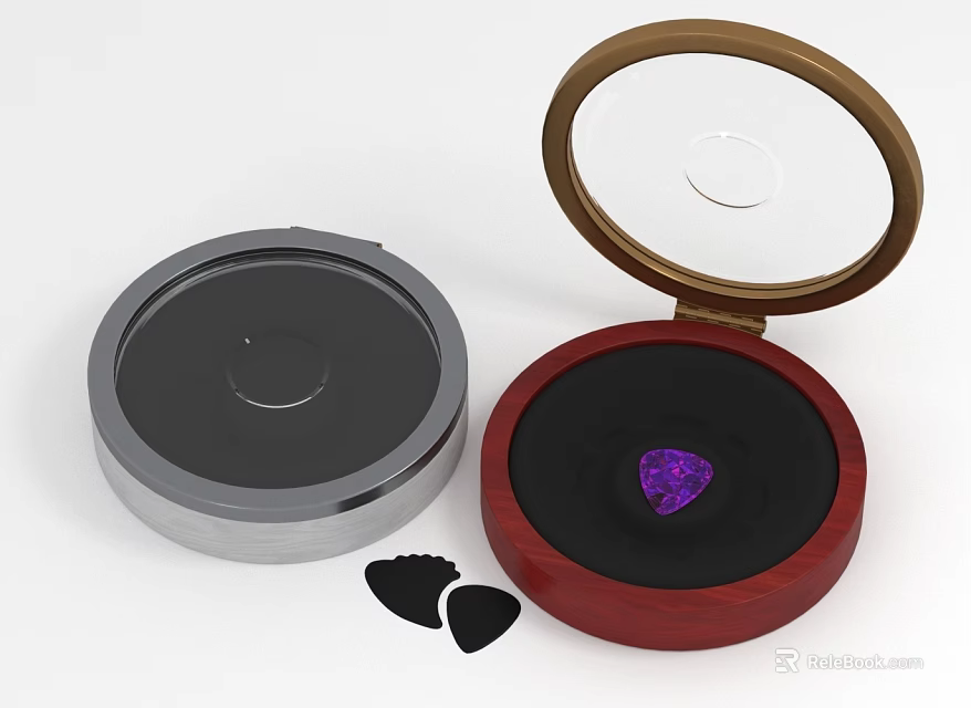 Jewelry Equipment Set With Silver Container Red Wooden Box Purple Gemstone And Black Tools 3d model 