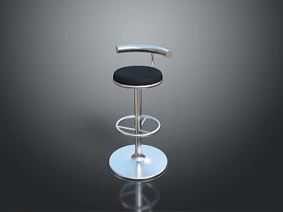 Modern Bar Stool With Black Seat Silver Metal Frame And Footrest 3d model