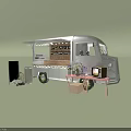 Silver Mobile Café Truck Serving Coffee and Pie with Open Side Table TV and Flowers