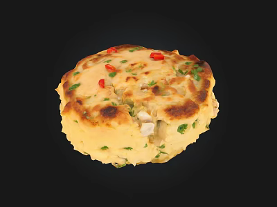 Golden Savory Pancake With Fresh Cilantro Red Chili Flakes And Green Onions 3d model