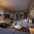 Modern Hotel Room Interior With Wooden Elements Warm Lighting And Decorative Art