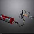 Red Silver Gas Cylinder With Connected Hose And Nozzle Industrial Safety Tool