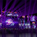 Dance Hall Stage With Purple Lighting Music Festival Party Atmosphere And Sound System
