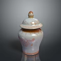 Porcelain Jar with Lid Dragon Pattern White Orange Color Round Knob Top