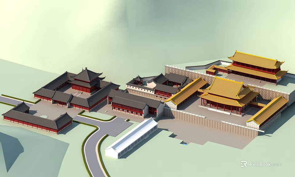 Ancient Architecture Palace Complex With Yellow Glazed Roofs And Walled Courtyards 3d model 