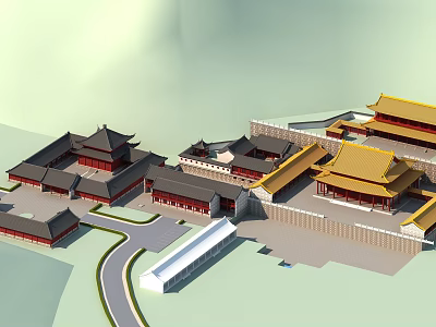 Ancient Architecture Palace Complex With Yellow Glazed Roofs And Walled Courtyards 3d model