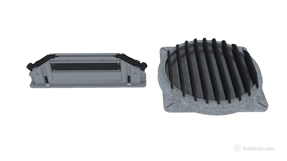 Industrial Equipment Components Featuring Gray Enclosure With Black Strips And Round Grille Structure 3d model 