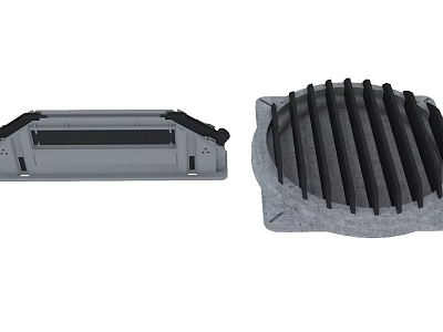 Industrial Equipment Components Featuring Gray Enclosure With Black Strips And Round Grille Structure 3d model