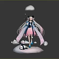 Game Anime Character Long Hair Blue Pink Outfit Holding Staff Small Animal On Cloud Platform