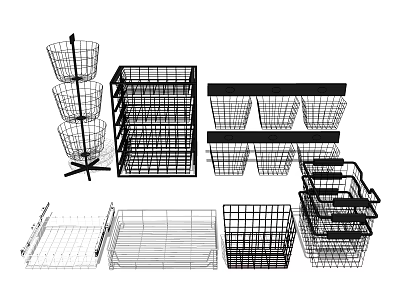 Metal Wire Storage Baskets In Different Styles And Various Sizes For Organization 3d model