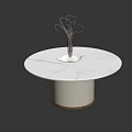 Round White Marble Dining Table With Pedestal Base And Decorative Vase 3d model