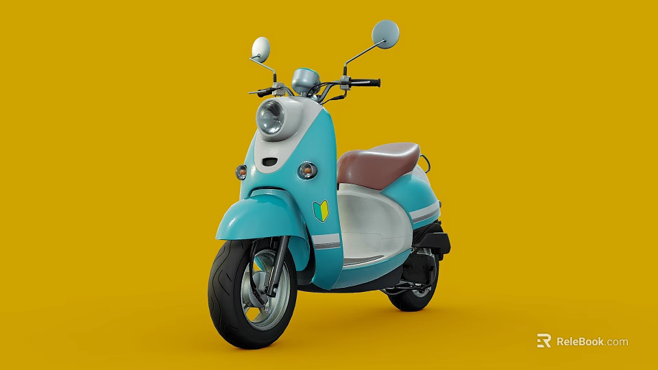 Vintage Light Blue Scooter with Brown Seat and Yellow Background Classic Design 3d model 