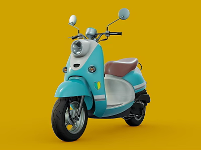Vintage Light Blue Scooter with Brown Seat and Yellow Background Classic Design 3d model