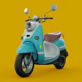 Vintage Light Blue Scooter with Brown Seat and Yellow Background Classic Design