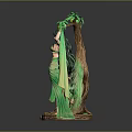 Detailed Female Figure Sculpture In Green Attire With Palm Tree And Carved Base