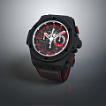Stylish Black Watch With Red Accents Chronograph Dial And Silicone Strap