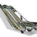Escalator With Transparent Glass Handrails Yellow Steps And Metal Frame
