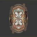 Ornate Decorative Plaque With Intricate Carved Frame And Colorful Geometric Patterns