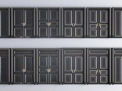 Stylish Paneled Double Doors With Brass Hardware And Various Interior Designs 3d model