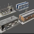 Industrial Buildings with Metal Roofs Chimneys Storage Tanks and Brown Blue Structures