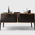 Modern Black TV Cabinet With Golden Trim Drawers And Metal Legs