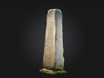 Ancient Stone Pillar With Detailed Carved Patterns And Moss Covered Base 3d model