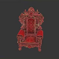Ornate Antique Luxury Chair Featuring Red Upholstered Diamond Pattern And Carved Wooden Frame