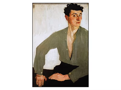 Portrait of Male Figure in Green Shirt Sitting in Oil Painting Artwork 3d model