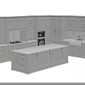 Elegant Modern Kitchen Interior With White Cabinets And Marble Island Countertop