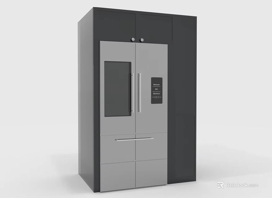 Modern Double Door Refrigerator Freezer With Black Silver Finish And Drawer Design For Kitchen 3d model 