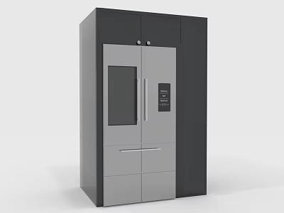 Modern Double Door Refrigerator Freezer With Black Silver Finish And Drawer Design For Kitchen 3d model