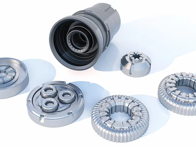 Different Metal Mechanical Components Featuring Cylindrical Parts And Precision Rings 3d model