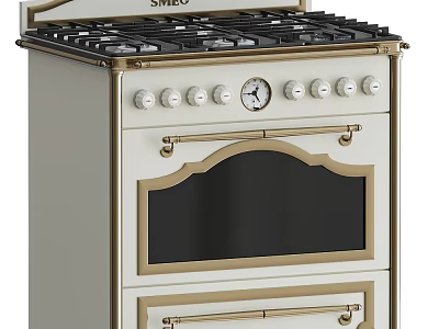 Vintage Cream Smeg Range Cooker With Gold Accents Clock And Control Knobs 3d model