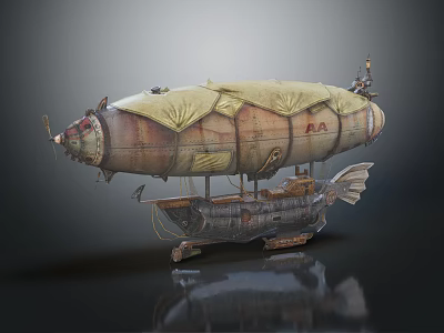 Steampunk Vintage Airship Model With Leather Fabric And Metal Structure Design 3d model