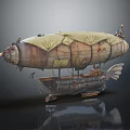 Steampunk Vintage Airship Model With Leather Fabric And Metal Structure Design