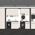 Sleek Modern Bathroom Cabinetry With Light Colored Cabinets Washing Machine And Sink