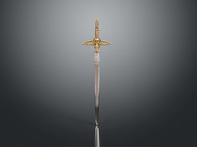 Ornate Vintage Sword With Golden Hilt Wing Shaped Guard And Intricate Design 3d model