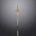 Ornate Vintage Sword With Golden Hilt Wing Shaped Guard And Intricate Design