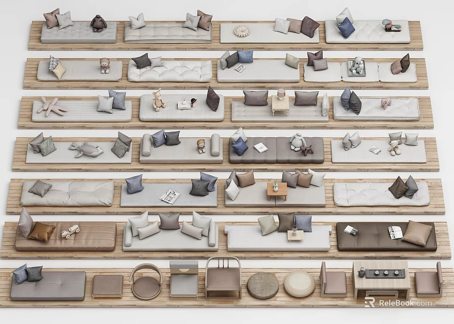 Diverse Sofa Collection With Various Styles And Decorative Pillows On 3d model