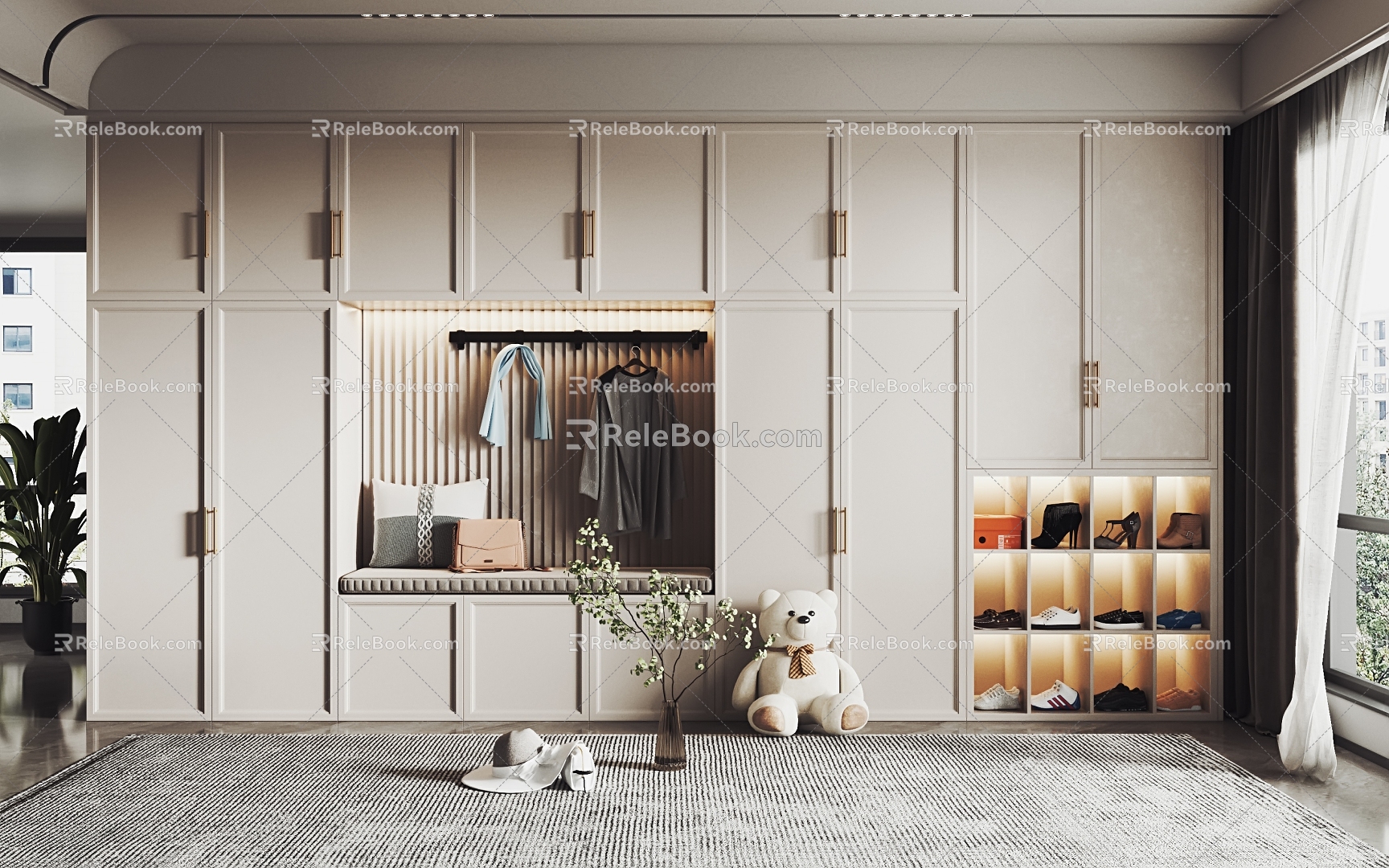 Modern Shoe Cabinet Decorative Cabinet Teddy Bear Ornaments 3d model