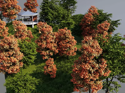 Vibrant Park Landscape With Colorful Trees White Gazebo And Lush Green Grass 3d model