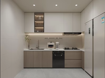 Bright Modern Minimalist Kitchen With Custom Storage Cabinets And Fully Functional Built In Appliances 3d model