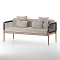 Modern Beige Sofa with Wooden Legs and Black Woven Armrests for Living Room Home Decor