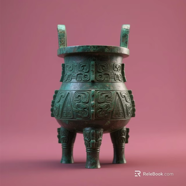 Ancient Style Bronze Ornament Decorative Statue With Intricate Carvings Double Handles And Three Legs 3d model 