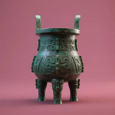 Ancient Style Bronze Ornament Decorative Statue With Intricate Carvings Double Handles And Three Legs 3d model