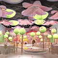 Colorful Children's Party Venue With Mushroom Decor Lanterns And Cartoon Chairs